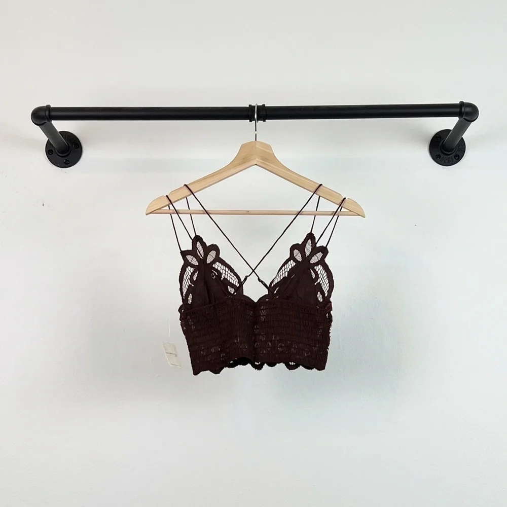 NWT Free People One Adella Lace Crochet Bralette in Chocolate Brown